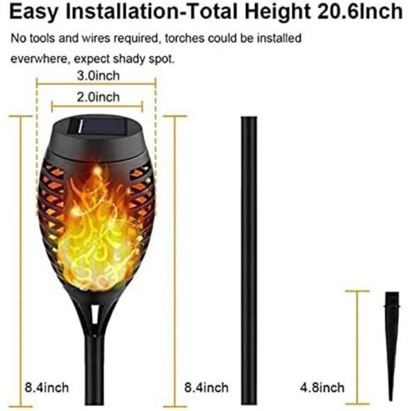 8-Pack Solar Torch Light with Flickering Flame Waterproof Outdoor Solar Lights - Picture 3 of 5